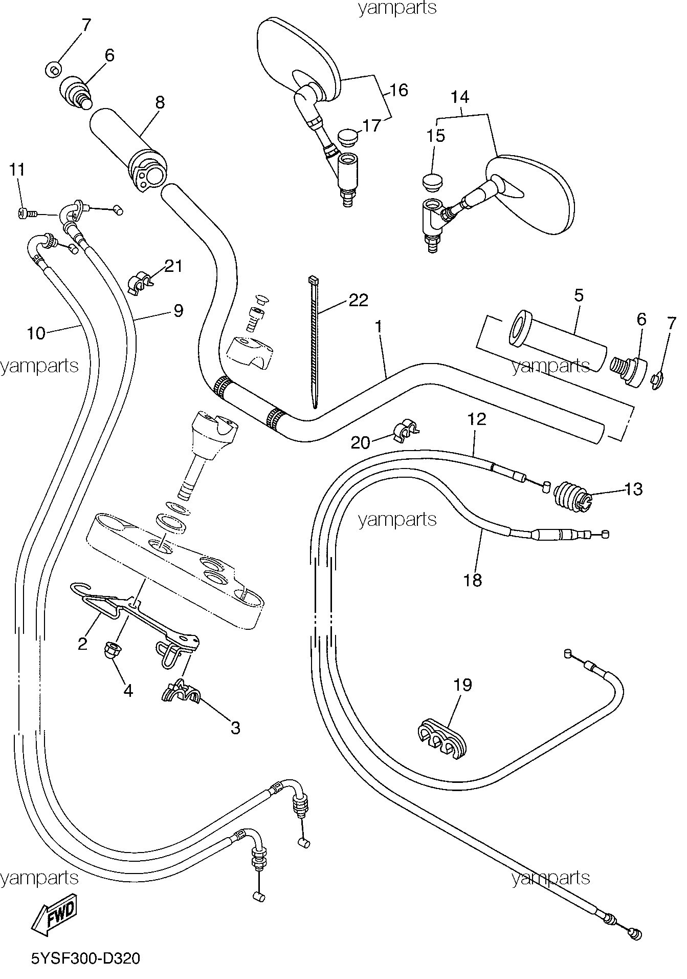 Руль, кабели, зеркала