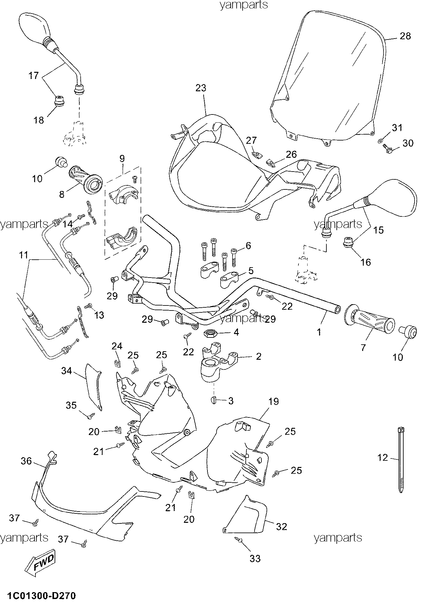 Руль, кабели, зеркала