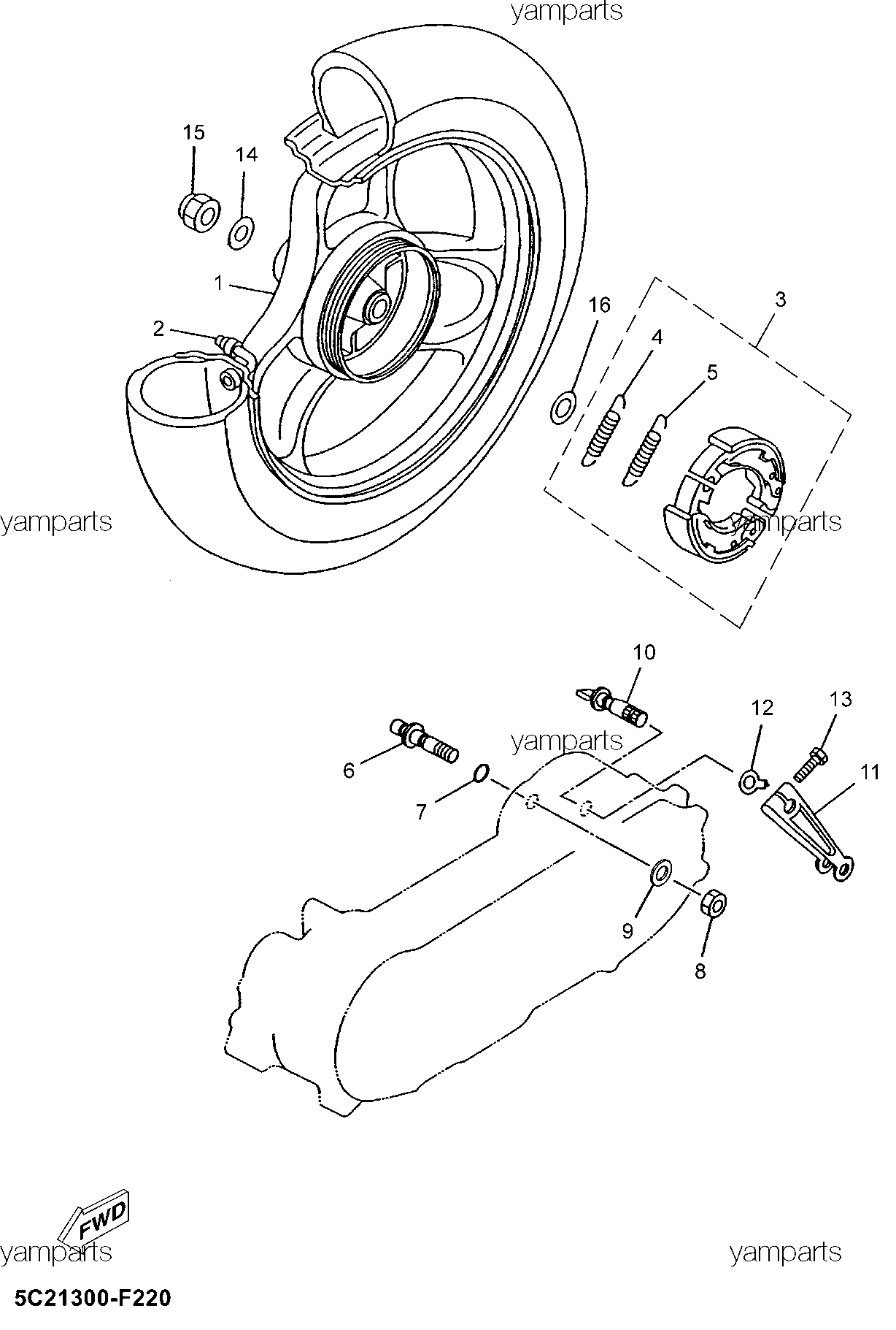 Колесо заднее, тормозные колодки