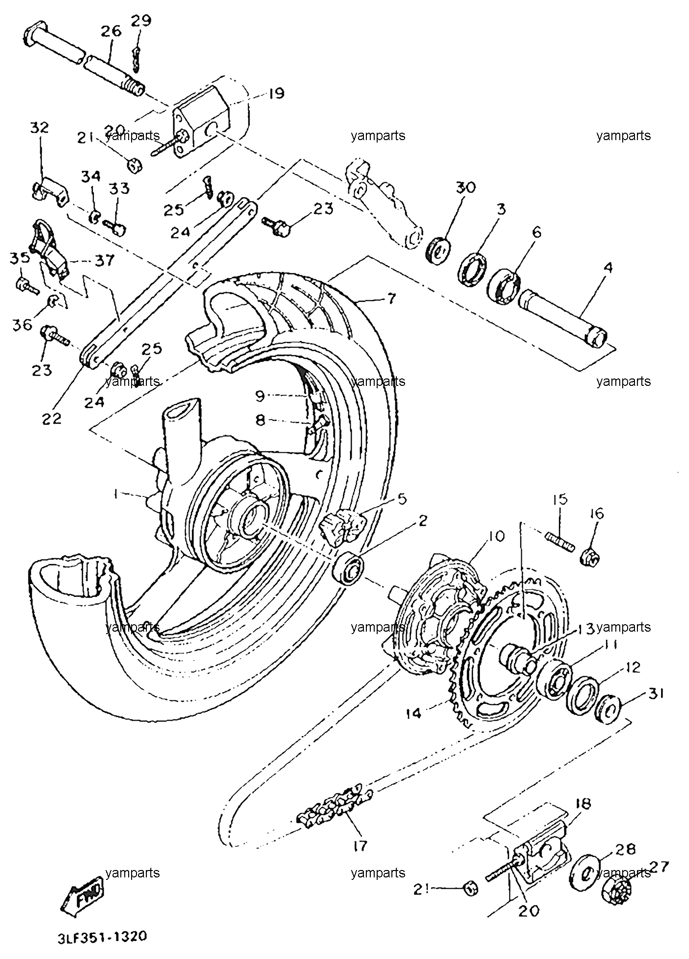 Колесо заднее, цепь